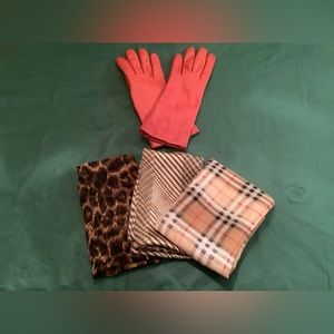 Leather Gloves & Assorted Scarves